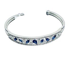Nadri Precious Metal Plated, CZ And Aqua Blue Glass Stones Cuff Bracelet (5928)